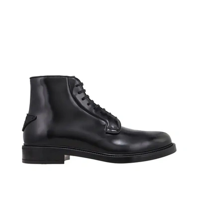 Shop Prada Leather Lace-up Boots In Black