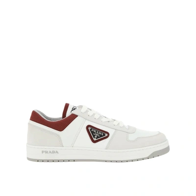Shop Prada Leather Logo Sneakers In White