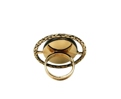 Shop Saint Laurent Women's Black Center Brass Metal Rope Oval Ring 440489 8260 In Gold