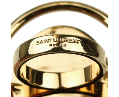 Shop Saint Laurent Women's Black Center Brass Metal Rope Oval Ring 440489 8260 In Gold
