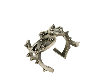 Shop Saint Laurent Women's Silver Aged Brass Metal Monogram Bracelet