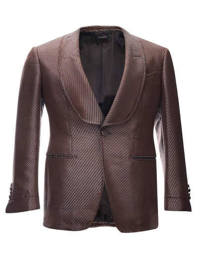 Shop Tom Ford Elegant Bronze Silk Smoking Men's Jacket In Brown