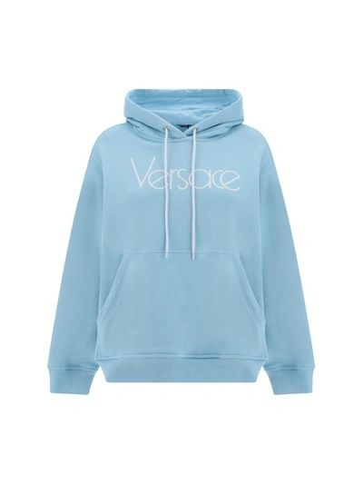 Shop Versace Sweatshirts In Pale Blue+bianco