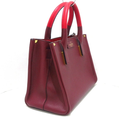Shop Valentino Garavani Vltn Burgundy Leather Tote Bag ()
