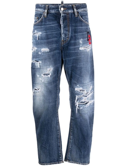 Shop Dsquared2 Bro Ripped Cropped Jeans In Navy Blue