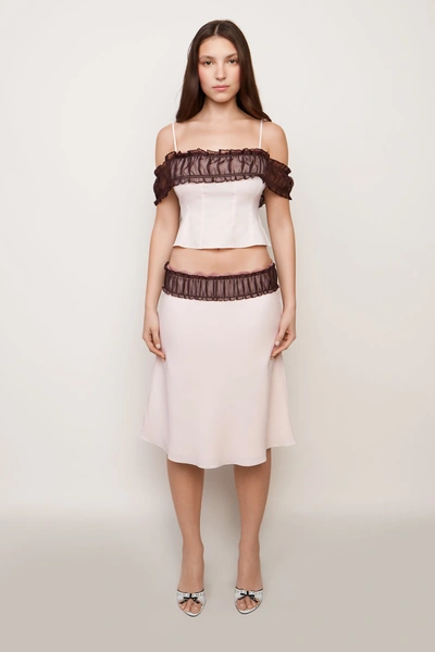 Shop Danielle Guizio Ny Ruched Chiffon Lace Midi Skirt In Ballet Slipper