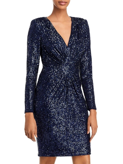 Shop Eliza J Womens Sequined Long Sleeves Cocktail And Party Dress In Blue