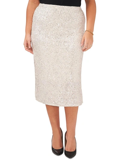 Shop Vince Camuto Plus Womens Sequined Side Slit Midi Skirt In Silver