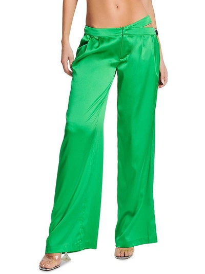 Shop Ser.o.ya Zarri Womens Silk Blend Cutout Wide Leg Pants In Green