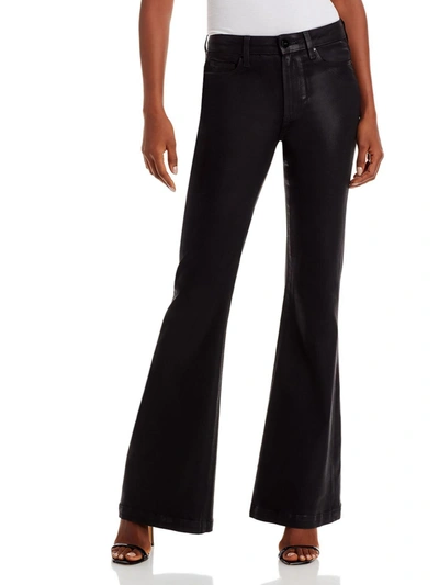 Shop Paige Genevieve Womens Mid-rise Coated Flare Jeans In Black
