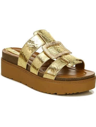 Shop Franco Sarto Patricia Womens Metallic Strappy Flatform Sandals In Gold