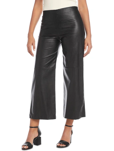 Shop Karen Kane Womens Faux Leather Crinkled Cropped Pants In Black