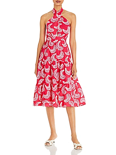 Shop Aqua Womens Leaf Print Midi Halter Dress In Red