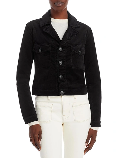 Shop L Agence Eisenhower Womens Velvet Cropped Trucker Jacket In Black