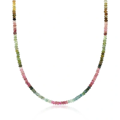 Shop Ross-simons Multicolored Tourmaline Bead Necklace With 14kt Yellow Gold Magnetic Clasp