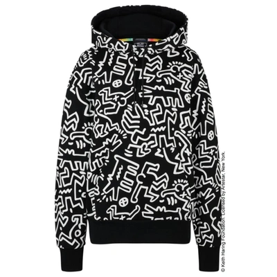 Shop Hugo Boss X Keith Haring Gender-neutral Cotton Hoodie With Special Artwork In Black