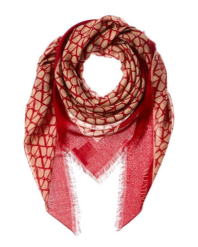 Shop Valentino Toile Iconographe Cashmere & Silk-blend Scarf In Red