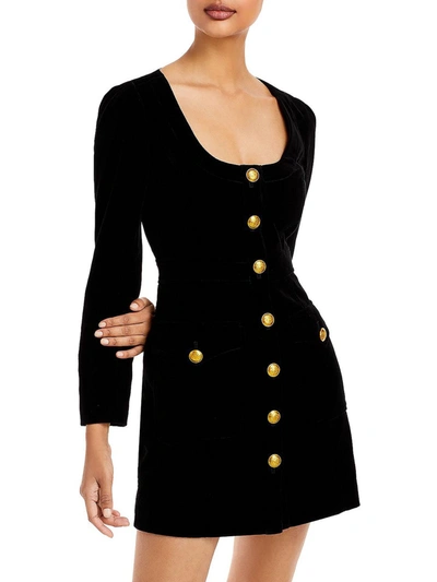 Shop A.l.c Ivy Womens Velvet Long Sleeves Fit & Flare Dress In Black