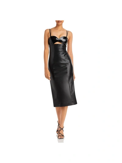 Shop Staud Sketching Womens Faux Leather Empire Midi Dress In Black