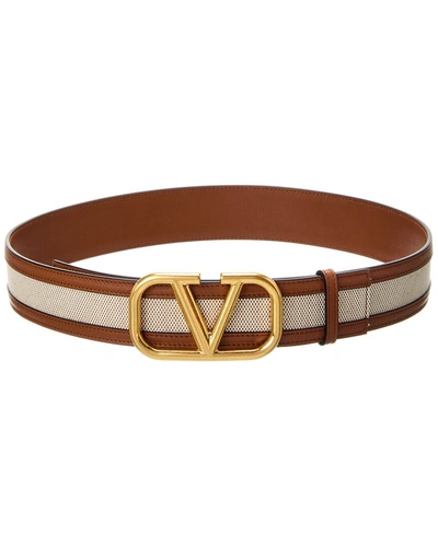Shop Valentino Vlogo 40mm Canvas & Leather Belt In Beige