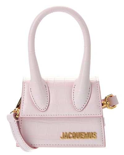 Shop Jacquemus Le Chiquito Croc-embossed Leather Clutch In Pink