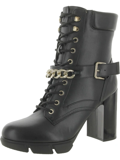 Shop Nine West Vilage Womens Faux Leather Embellished Combat & Lace-up Boots In Black