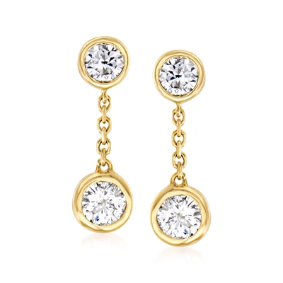 Ross-simons Bezel-set Diamond Drop Earrings In 14kt Yellow Gold In White