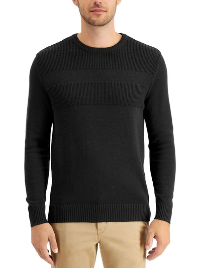 Shop Club Room Mens Cotton Ribbed Trim Sweater In Grey