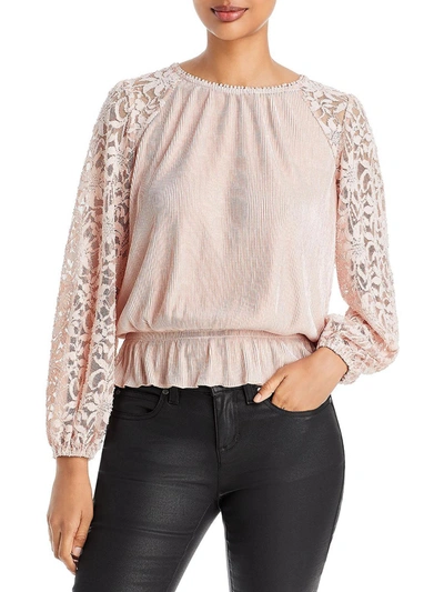 Shop Chenault Womens Lace Pleated Peplum Top In Beige
