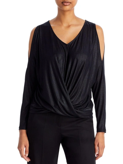 Shop T Tahari Womens Twist Front Metallic Pullover Top In Black