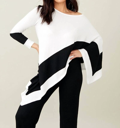 French Kyss Soft Stretch Asymmetrical Top In Bleach/black In Multi