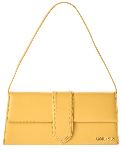 Shop Jacquemus Le Bambino Long Ficiu Leather Flap Bag In Yellow
