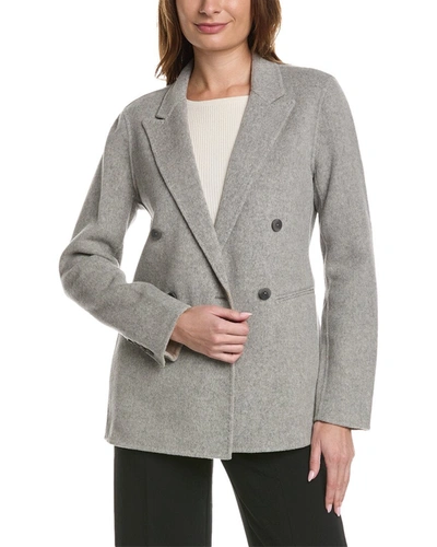 Shop Elie Tahari Notch Collar Double-breasted Wool Coat In Grey