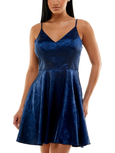 Shop B Darlin Juniors Womens Satin Jacquard Mini Dress In Blue