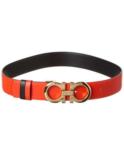 Shop Ferragamo Gancini Reversible & Adjustable Leather Belt In Orange