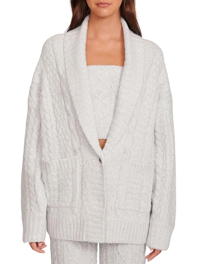 Shop Staud Norma Womens Cable Knot Shawl Collar Cardigan Sweater In Grey