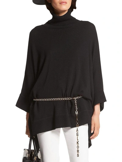 Shop Michael Michael Kors Womens Wool Blend Turtle Neck Poncho Sweater In Black