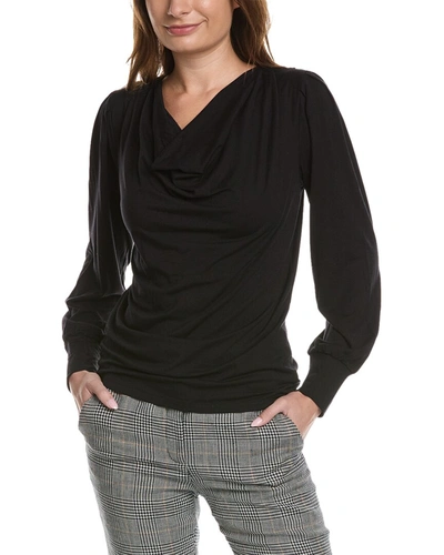 Shop Elie Tahari Pleated Draped Front Top In Black