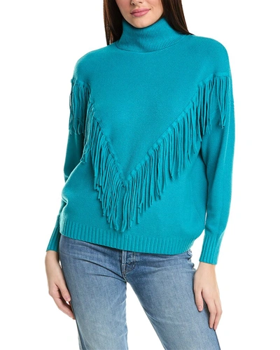 Shop Rain + Rose Fringe Sweater In Blue