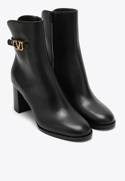 Shop Valentino 80 Signature Vlogo Leather Ankle Boots In Black