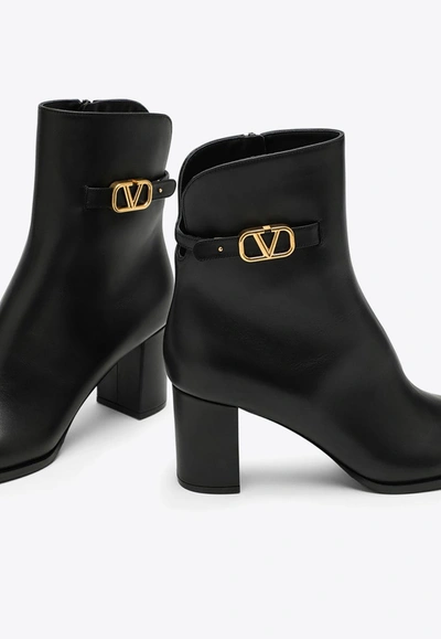 Shop Valentino 80 Signature Vlogo Leather Ankle Boots In Black