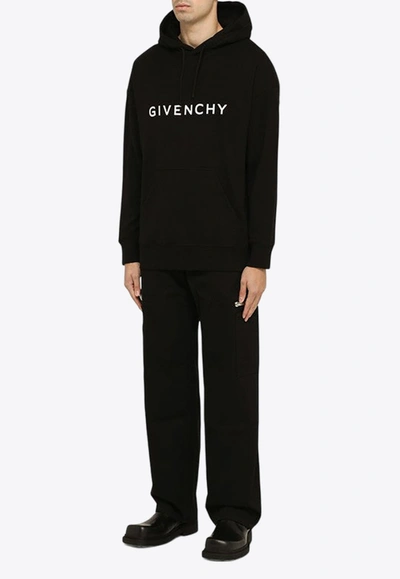 Shop Givenchy Archetype Logo Embroidered Hoodie In Black