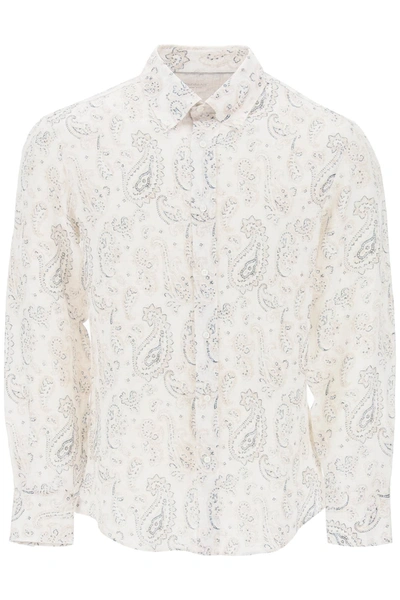 Shop Brunello Cucinelli Linen Shirt With Paisley Pattern Men In White