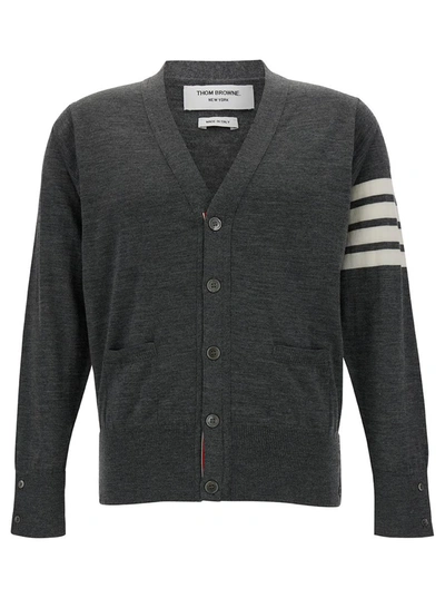 Shop Thom Browne Classic V-neck Cardigan In Fine Merino Wool In Grey
