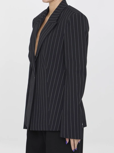 Shop Attico Glen Pinstriped Blazer In Blue