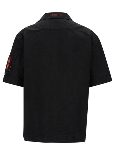 44 Label Group Black Bowling Shirt With Logo Patch In Cotton Denim Man In Black