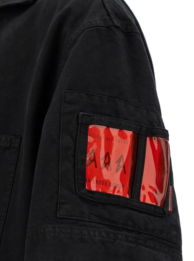 44 Label Group Black Bowling Shirt With Logo Patch In Cotton Denim Man In Black