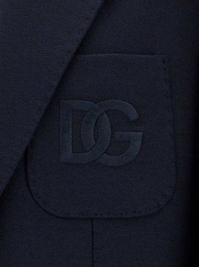 Shop Dolce & Gabbana Blue Single-breasted Jacket With Tonal Dg Logo Embroidery In Viscose Blend Man