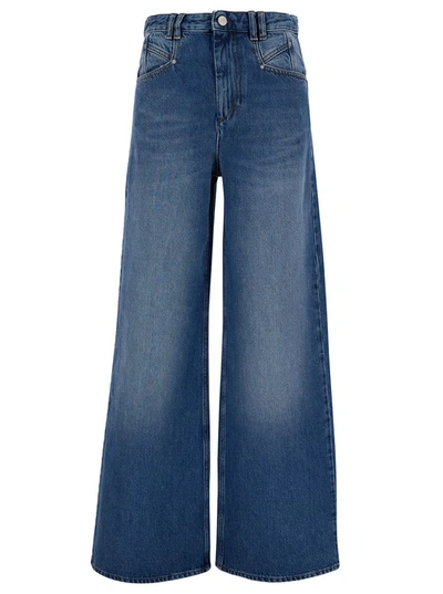 Shop Isabel Marant 'lemony' Light Blue Flared Jeans With Logo Patch In Cotton Denim Woman