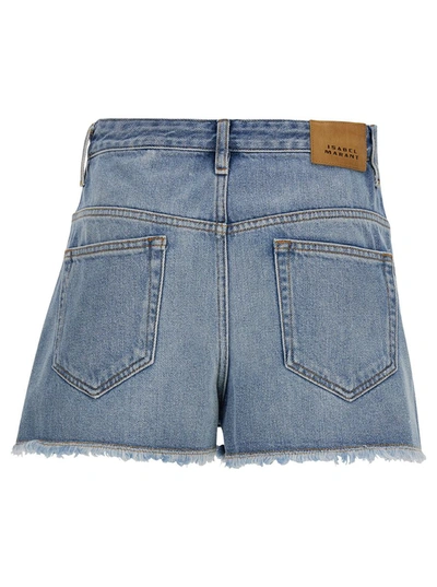 Shop Isabel Marant Light Blue Shorts With Fringed Hem In Cotton Blend Denim Woman